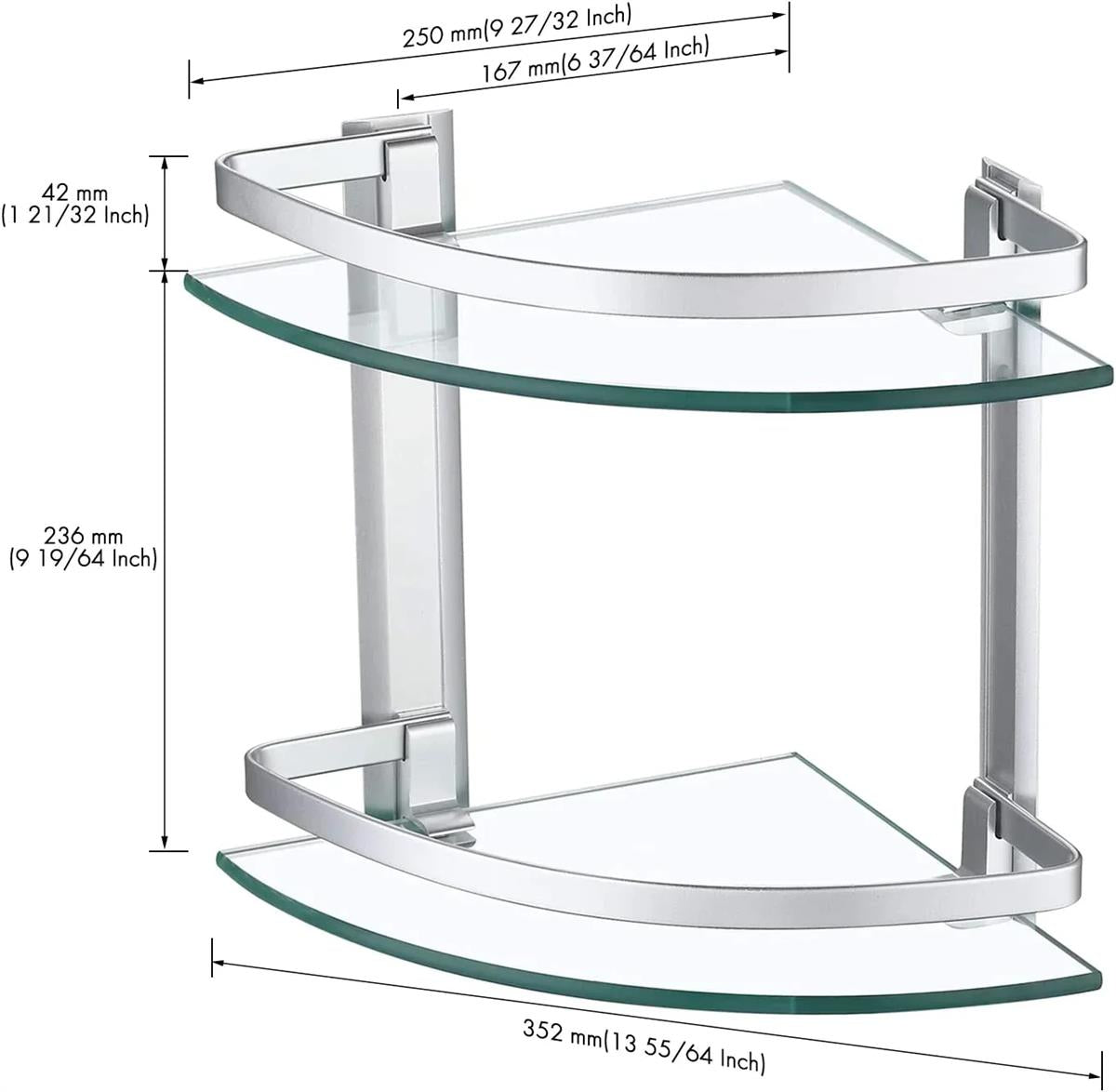 TWO LAYER ALUMINIUM GLASS CORNER BATHROOM SHELF