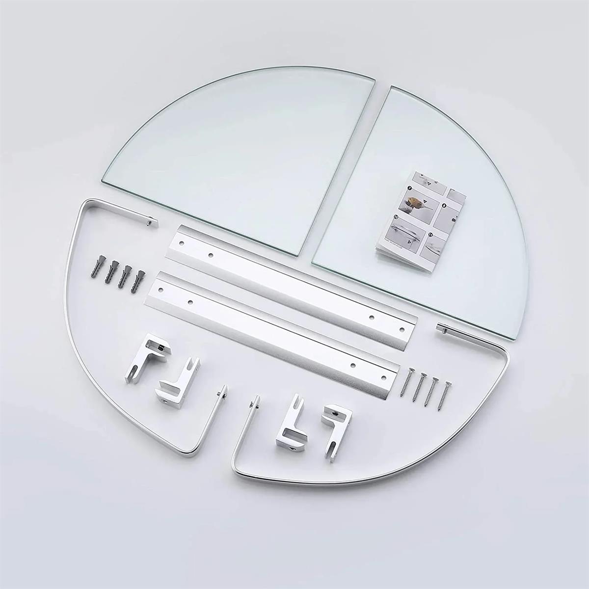 TWO LAYER ALUMINIUM GLASS CORNER BATHROOM SHELF