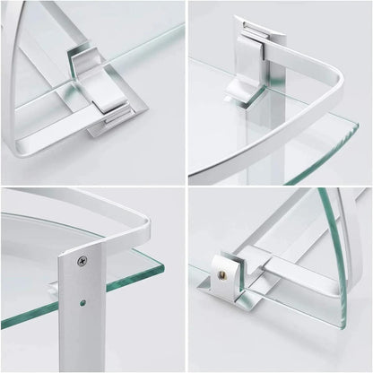 TWO LAYER ALUMINIUM GLASS CORNER BATHROOM SHELF