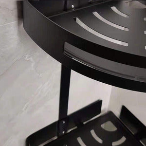 TWO LAYER BLACK STAINELESS STEEL CORNER BATHROOM SHELF