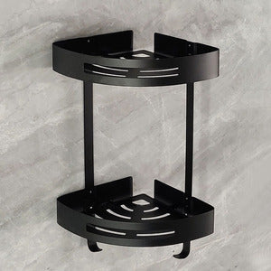 TWO LAYER BLACK STAINELESS STEEL CORNER BATHROOM SHELF