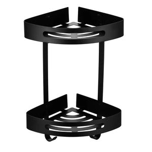 TWO LAYER BLACK STAINELESS STEEL CORNER BATHROOM SHELF