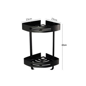 TWO LAYER BLACK STAINELESS STEEL CORNER BATHROOM SHELF